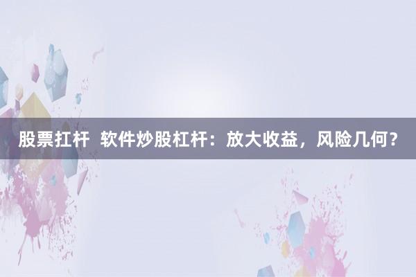 股票扛杆  软件炒股杠杆：放大收益，风险几何？