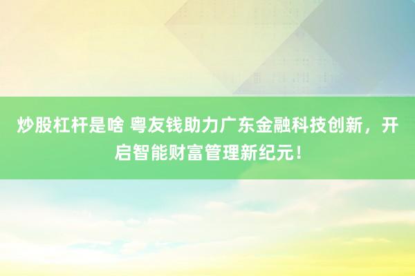 炒股杠杆是啥 粤友钱助力广东金融科技创新，开启智能财富管理新纪元！