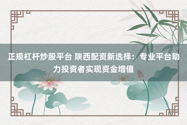 正规杠杆炒股平台 陕西配资新选择：专业平台助力投资者实现资金增值