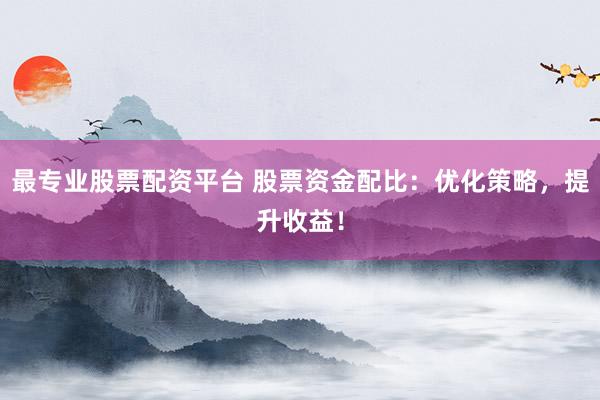 最专业股票配资平台 股票资金配比：优化策略，提升收益！