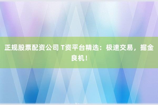 正规股票配资公司 T资平台精选：极速交易，掘金良机！