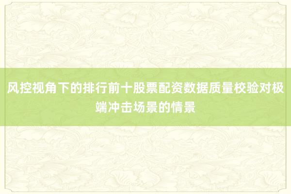 风控视角下的排行前十股票配资数据质量校验对极端冲击场景的情景
