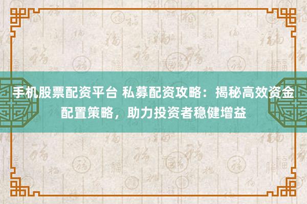 手机股票配资平台 私募配资攻略：揭秘高效资金配置策略，助力投资者稳健增益
